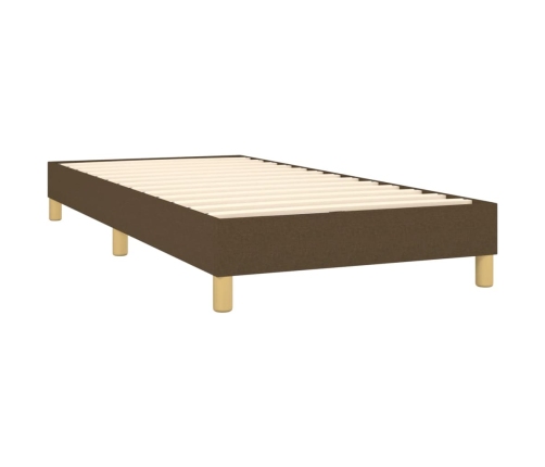 Cama box spring con colchón tela marrón oscuro 90x200 cm