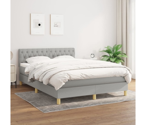 Cama box spring con colchón tela gris claro 140x190 cm