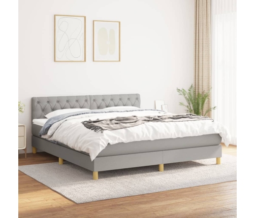 Cama box spring con colchón tela gris claro 160x200 cm