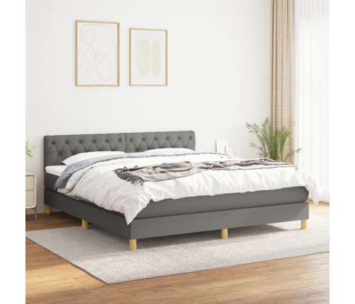 Cama box spring con colchón tela gris oscuro 160x200 cm