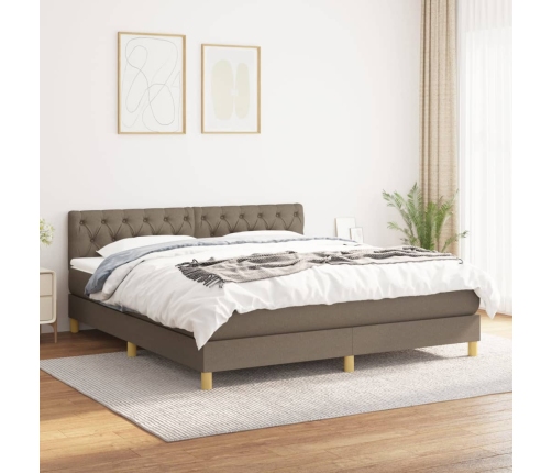 Cama box spring con colchón tela gris taupe 160x200 cm