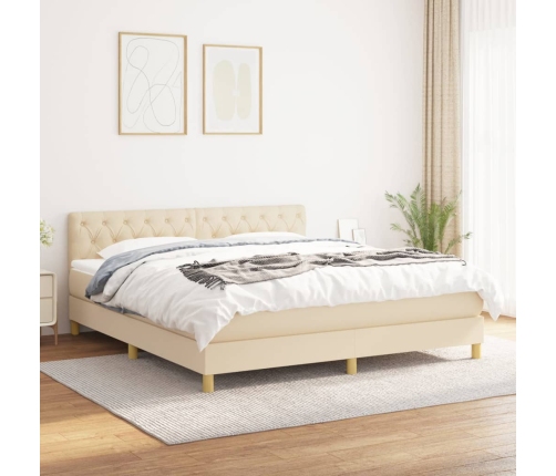 Cama box spring con colchón tela color crema 160x200 cm