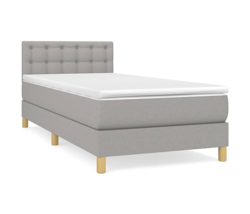 Cama box spring con colchón tela gris claro 80x200 cm