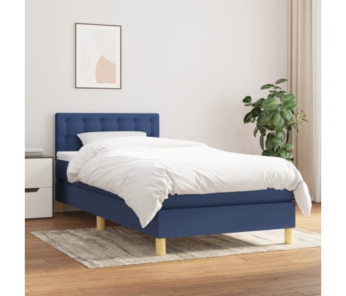 Cama box spring con colchón tela azul 80x200 cm