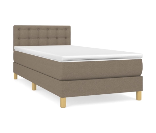 Cama box spring con colchón tela gris taupe 90x190 cm