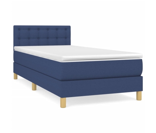 Cama box spring con colchón tela azul 90x190 cm