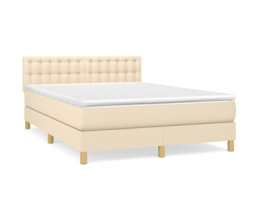 Cama box spring con colchón tela color crema 140x190 cm