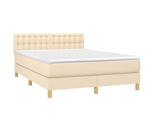 Cama box spring con colchón tela color crema 140x190 cm