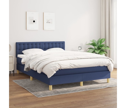 Cama box spring con colchón tela azul 140x190 cm