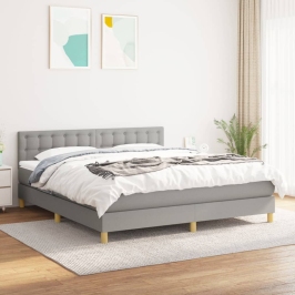 Cama box spring con colchón tela gris claro 160x200 cm