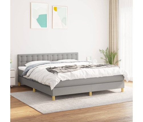 Cama box spring con colchón tela gris claro 160x200 cm