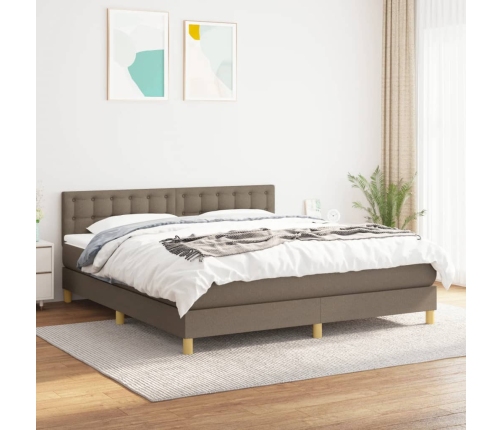 Cama box spring con colchón tela gris taupe 160x200 cm