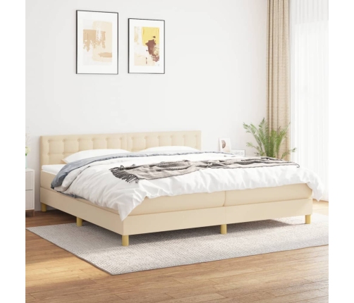 Cama box spring con colchón tela color crema 200x200 cm