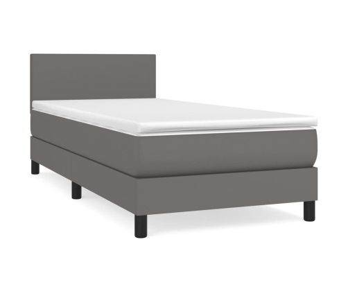 Cama box spring con colchón cuero sintético gris 80x200 cm