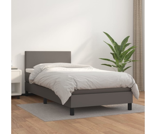 Cama box spring con colchón cuero sintético gris 80x200 cm