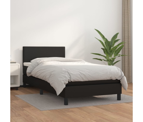 Cama box spring con colchón cuero sintético negro 90x190 cm