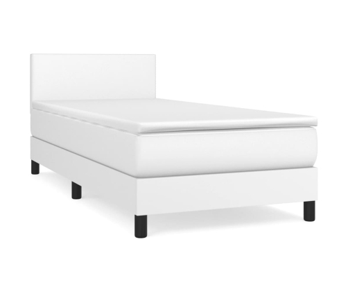 Cama box spring con colchón cuero sintético blanco 90x190 cm