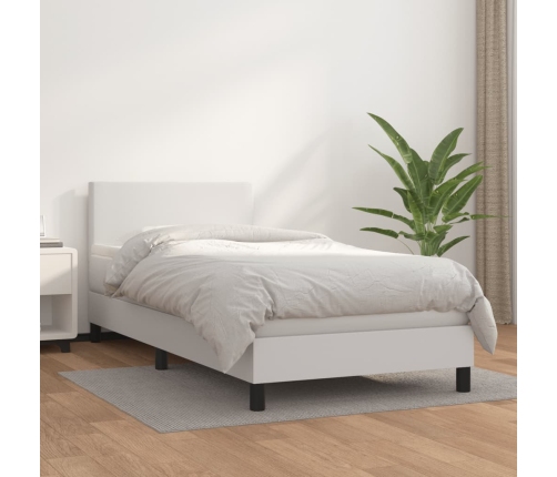 Cama box spring con colchón cuero sintético blanco 90x190 cm