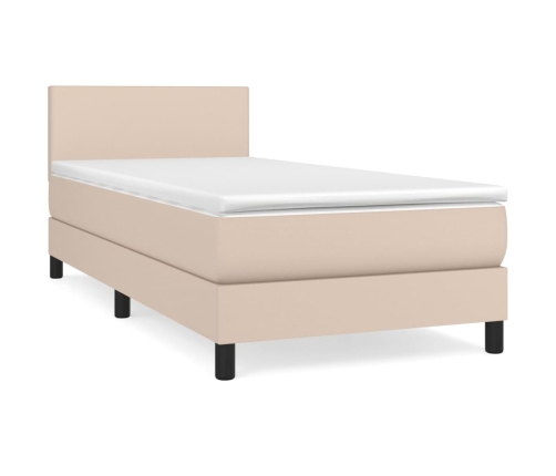 Cama box spring con colchón cuero sintético capuchino 90x190 cm