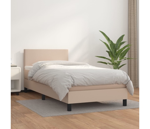 Cama box spring con colchón cuero sintético capuchino 90x190 cm