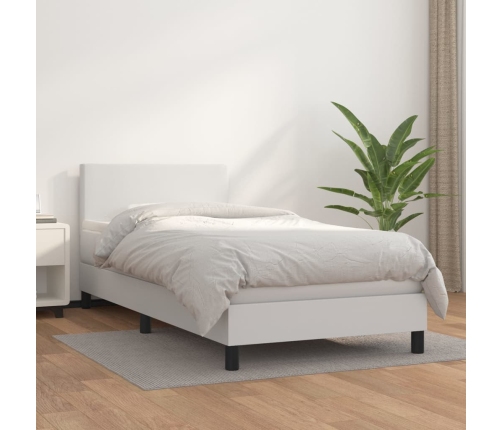 Cama box spring con colchón cuero sintético blanco 100x200 cm