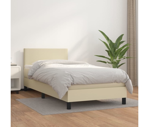 Cama box spring con colchón cuero sintético crema 100x200 cm