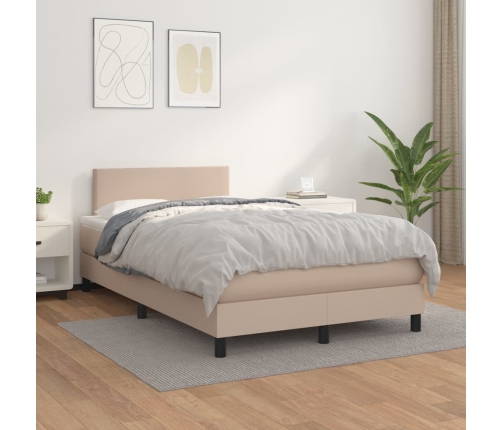 Cama box spring con colchón cuero sintético capuchino 120x200cm