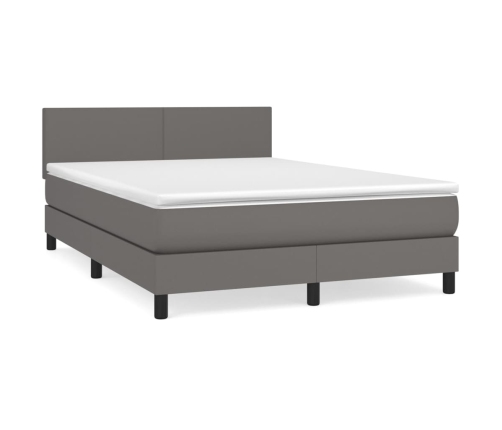 Cama box spring con colchón cuero sintético gris 140x190 cm