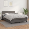 Cama box spring con colchón cuero sintético gris 140x190 cm