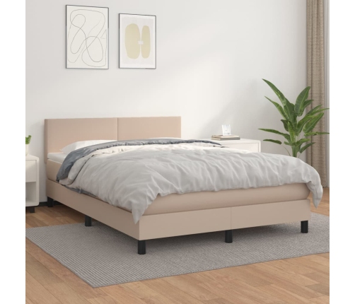 Cama box spring con colchón cuero sintético capuchino 140x190cm