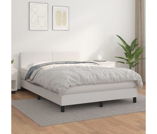 Cama box spring con colchón cuero sintético blanco 140x200cm