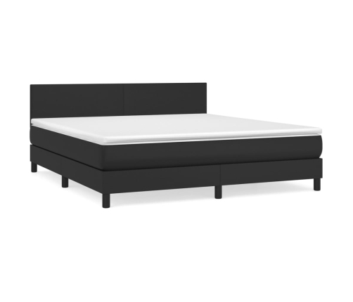 Cama box spring con colchón cuero sintético negro 160x200 cm