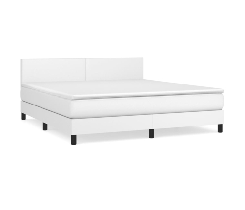 Cama box spring con colchón cuero sintético blanco 160x200 cm