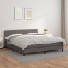 Cama box spring con colchón cuero sintético gris 160x200 cm