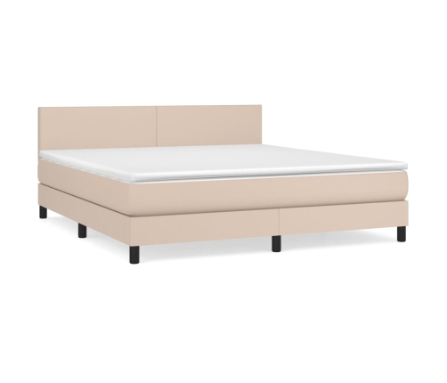 Cama box spring con colchón cuero sintético capuchino 160x200cm