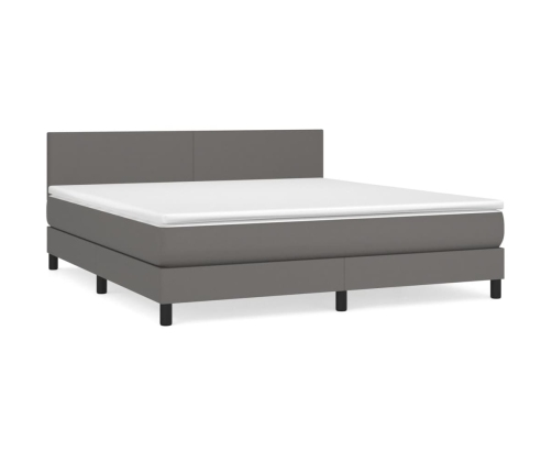 Cama box spring con colchón cuero sintético gris 180x200 cm