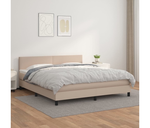 Cama box spring con colchón cuero sintético capuchino 180x200cm