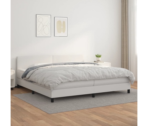 Cama box spring con colchón cuero sintético blanco 200x200 cm