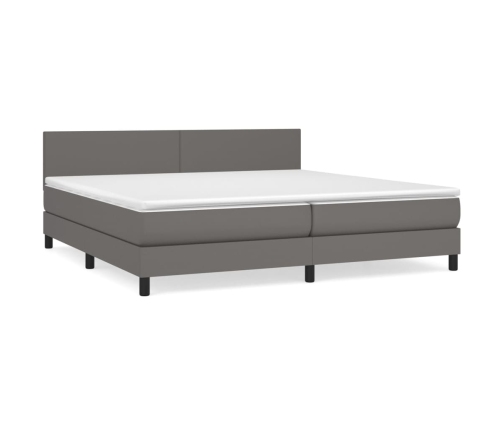 Cama box spring con colchón cuero sintético gris 200x200 cm