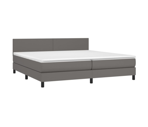 Cama box spring con colchón cuero sintético gris 200x200 cm