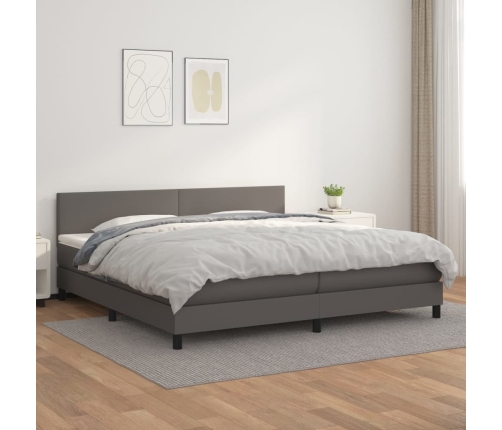 Cama box spring con colchón cuero sintético gris 200x200 cm