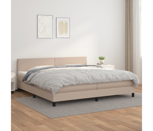 Cama box spring con colchón cuero sintético capuchino 200x200cm