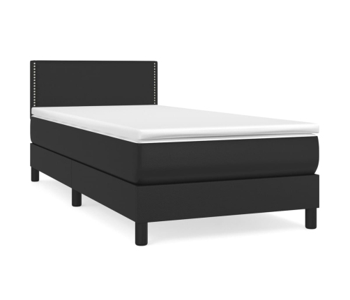 Cama box spring con colchón cuero sintético negro 80x200 cm