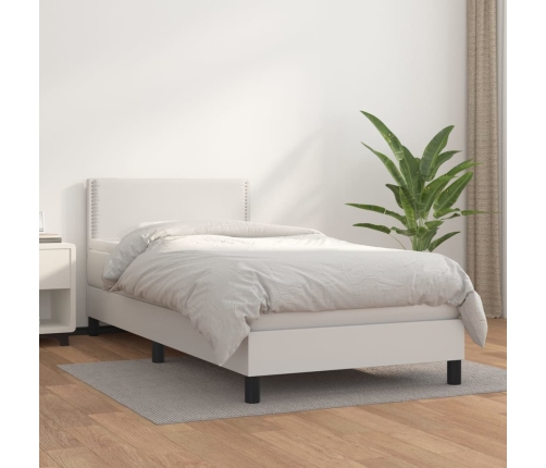 Cama box spring con colchón cuero sintético blanco 80x200 cm