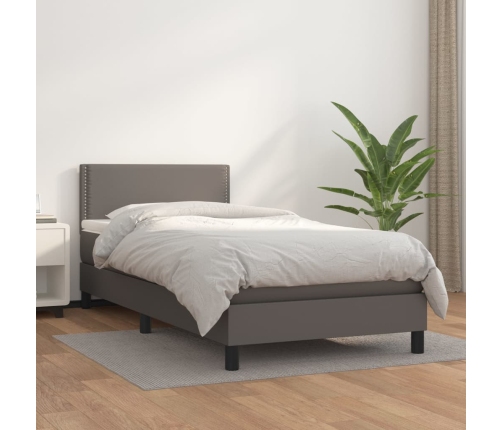 Cama box spring con colchón cuero sintético gris 80x200 cm