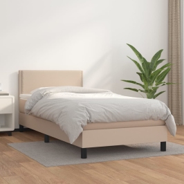 Cama box spring con colchón cuero sintético capuchino 80x200 cm