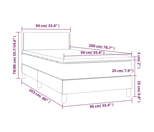 Cama box spring con colchón cuero sintético negro 90x190 cm