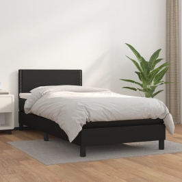 Cama box spring con colchón cuero sintético negro 90x190 cm