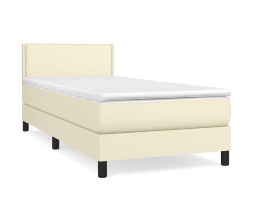 Cama box spring con colchón cuero sintético crema 90x190 cm