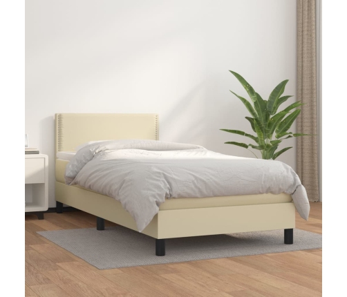 Cama box spring con colchón cuero sintético crema 90x190 cm